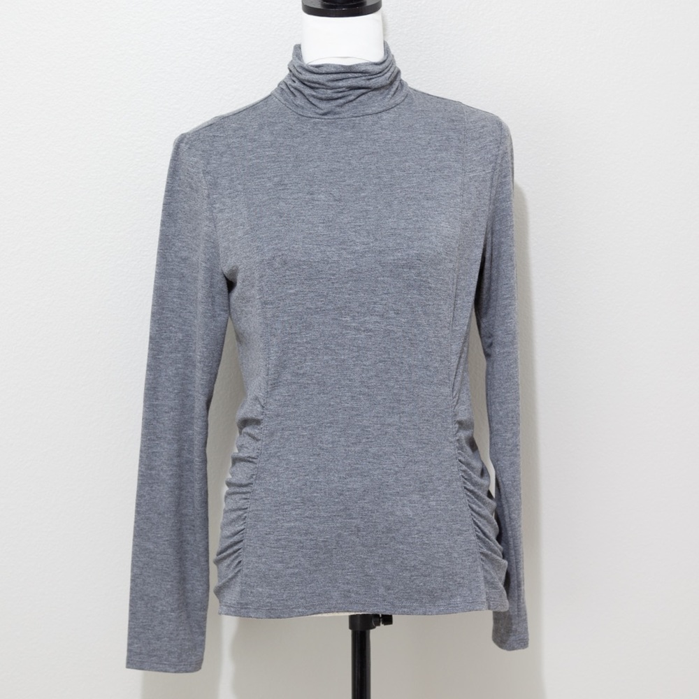 Etcetera Women's Gray Side Rouched Long Sleeved Turtleneck Top Tee Size Medium